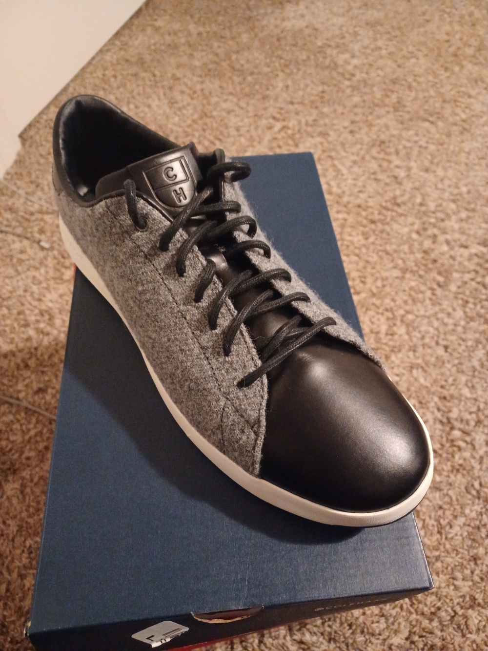 Cole Haan Gray Wool & Black Leather Lace-Up Sneaker